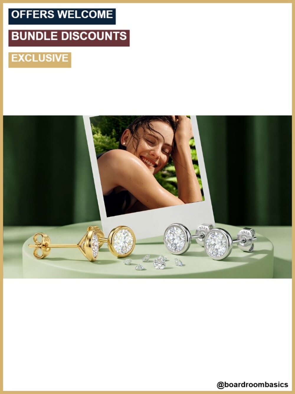 Moissanite Stud Earrings 925 Sterling Silver Gold Plated Bezel Set - Picture 6 of 6